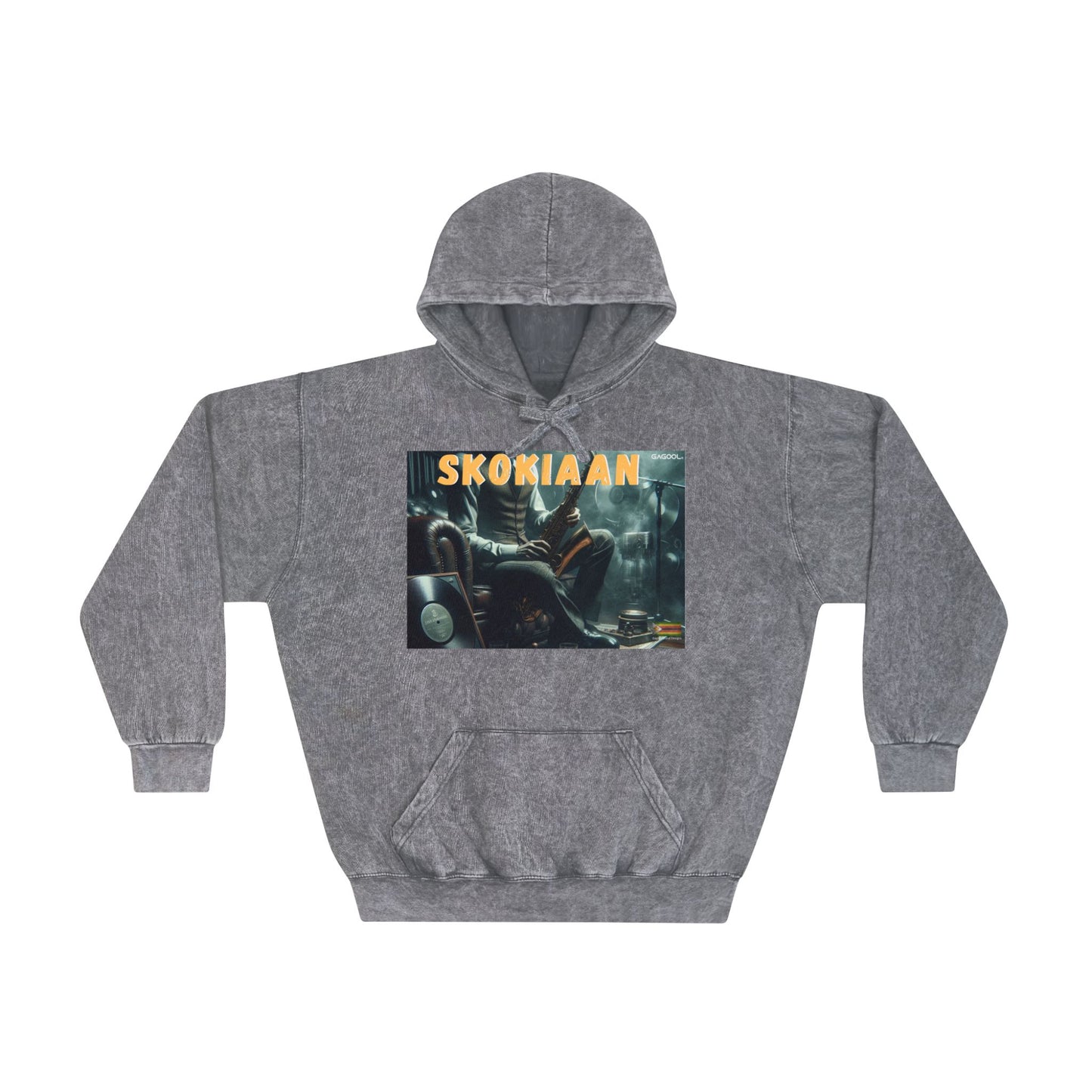 Unisex Mineral Wash Hoodie with 'SKOKIAAN' Print - Cozy Retro Vibe