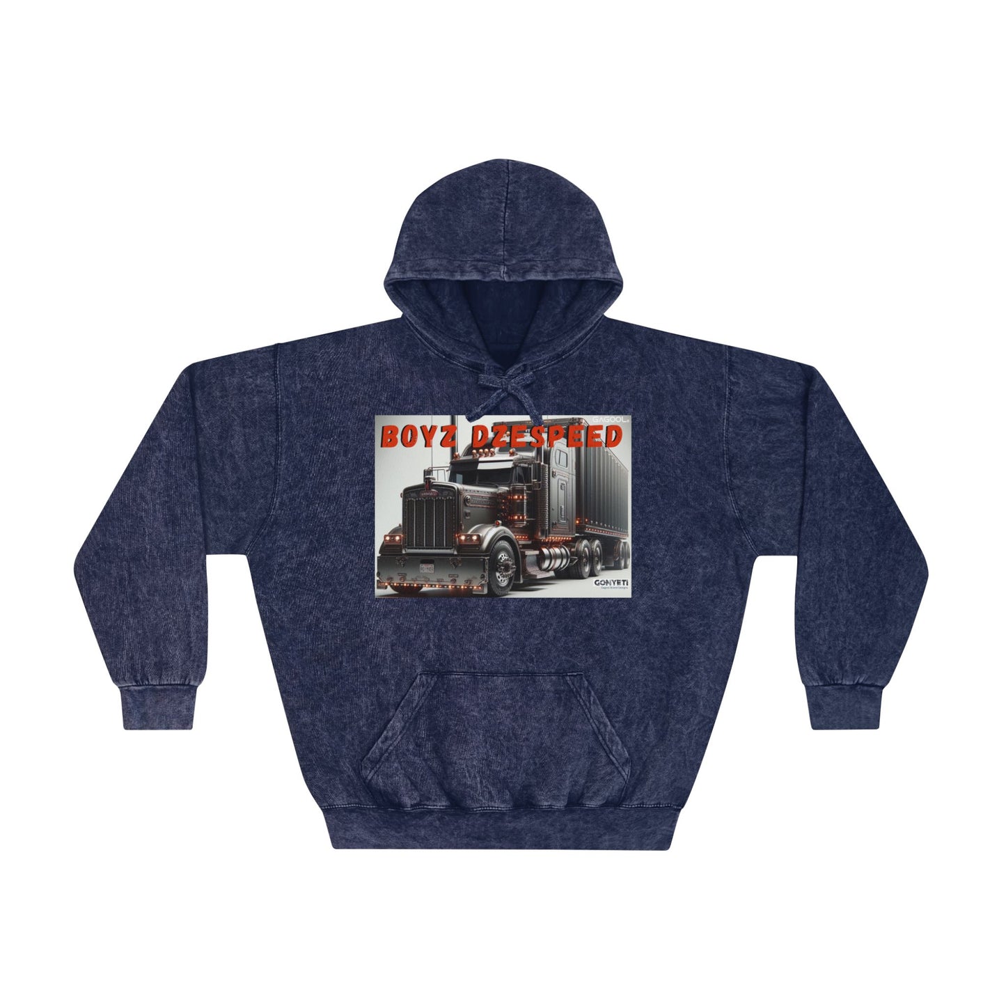 Mineral Wash Hoodie with Truck Design