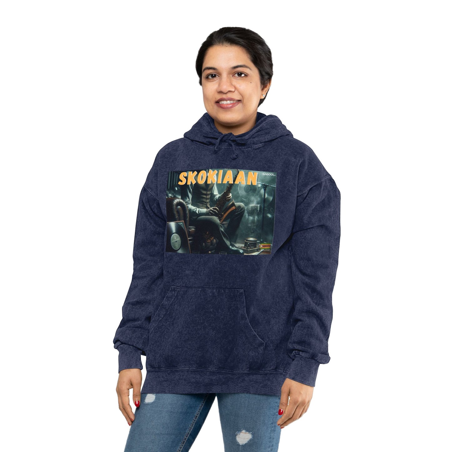 Unisex Mineral Wash Hoodie with 'SKOKIAAN' Print - Cozy Retro Vibe