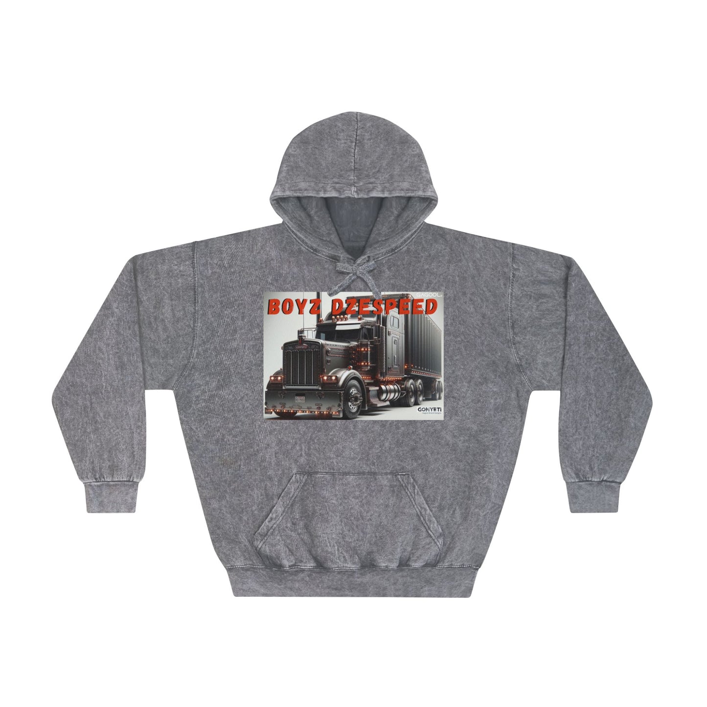 Mineral Wash Hoodie with Truck Design