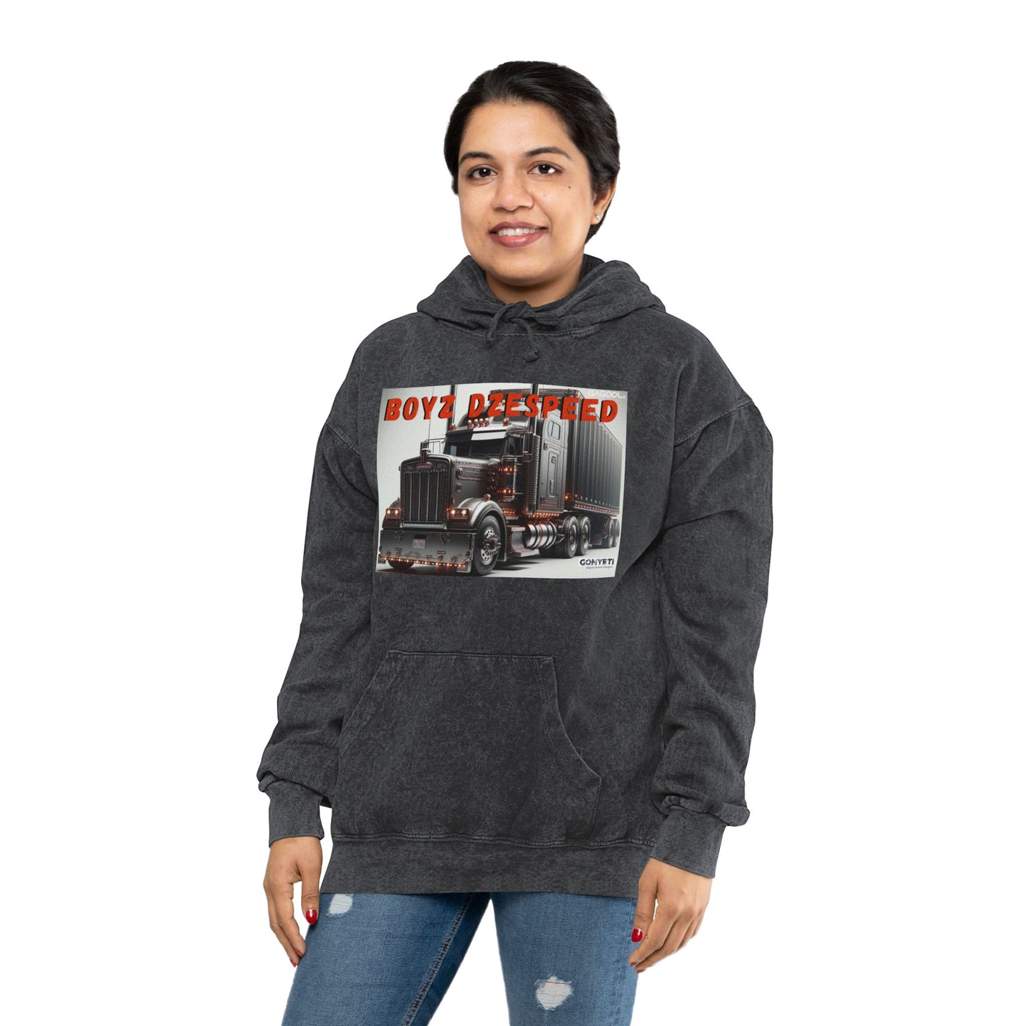 Mineral Wash Hoodie with Truck Design