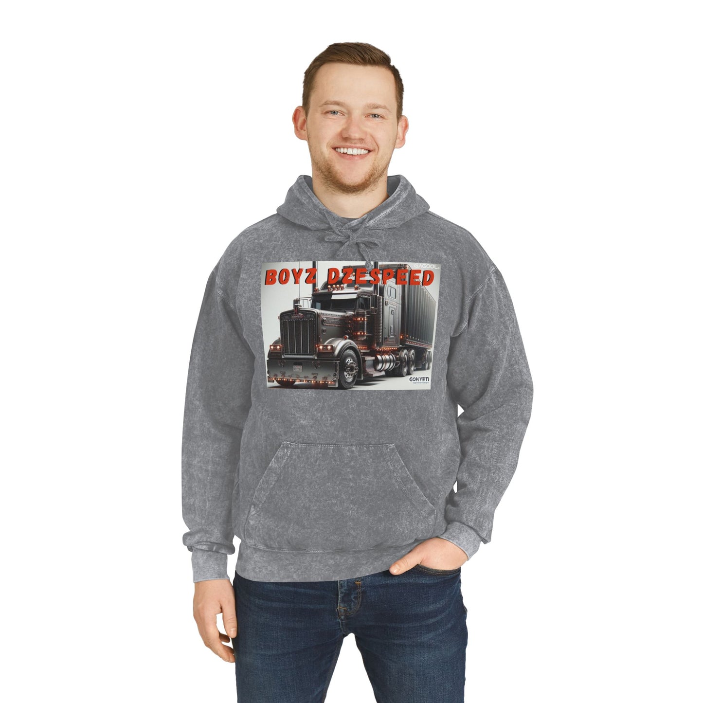 Mineral Wash Hoodie with Truck Design