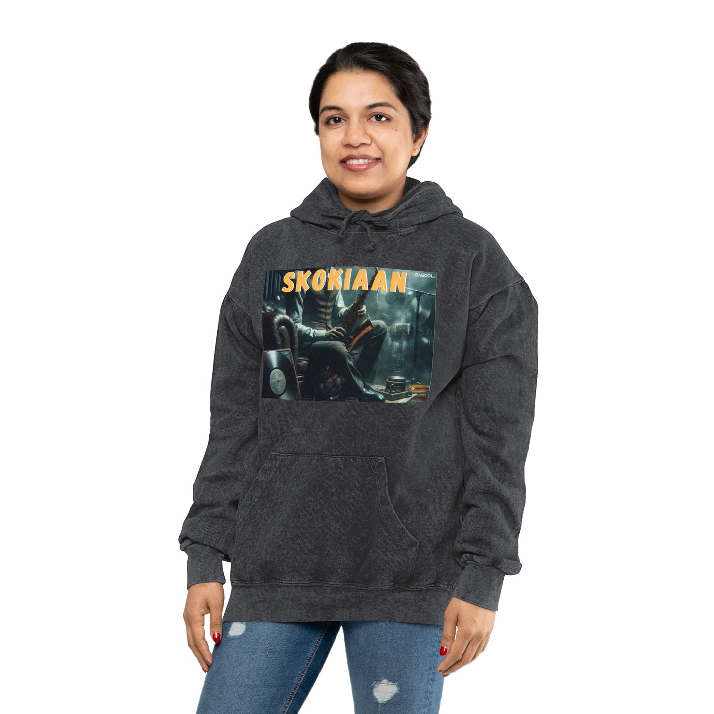 Unisex Mineral Wash Hoodie with 'SKOKIAAN' Print - Cozy Retro Vibe