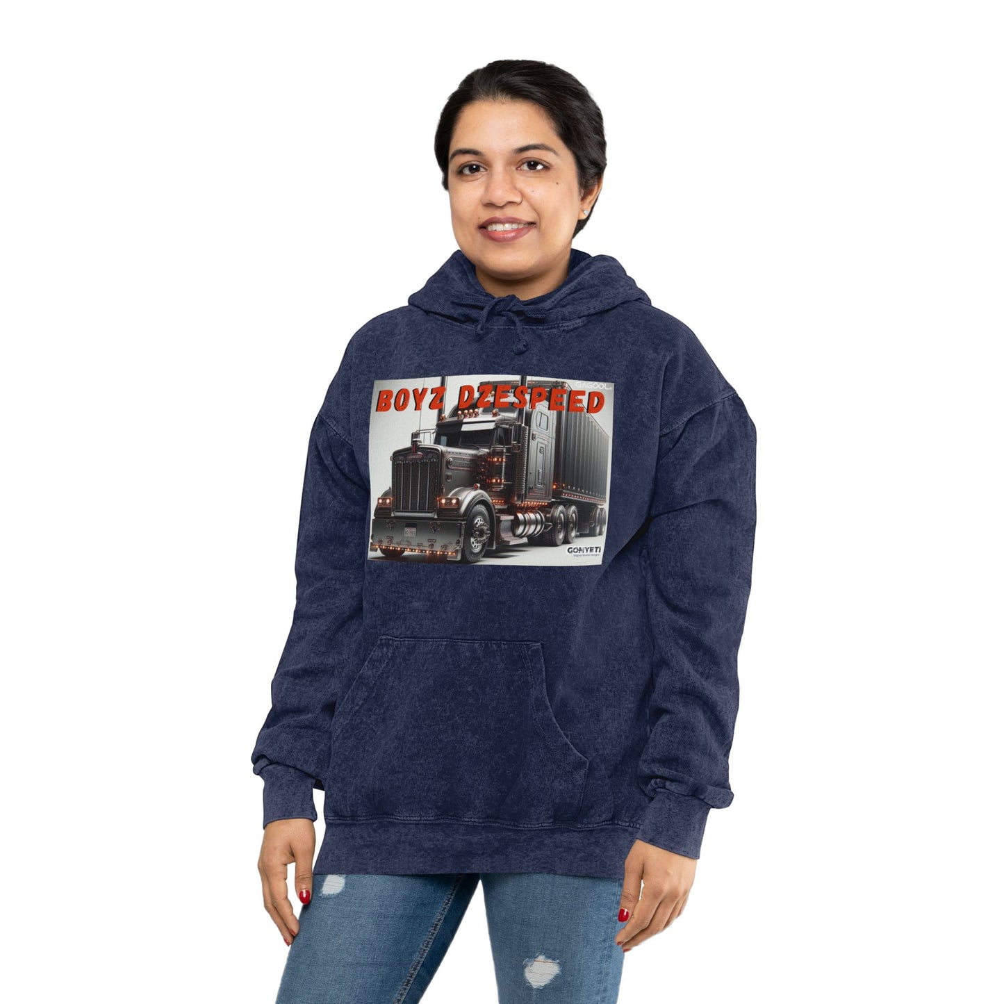 Mineral Wash Hoodie with Truck Design