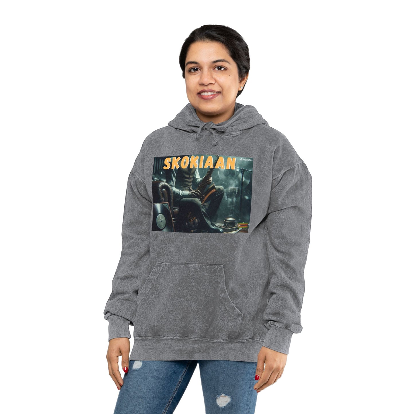Unisex Mineral Wash Hoodie with 'SKOKIAAN' Print - Cozy Retro Vibe