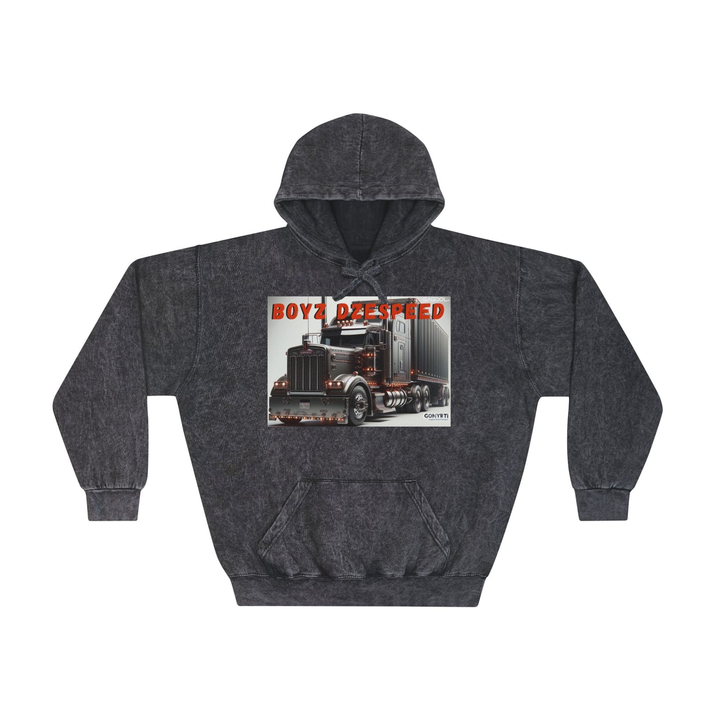 Mineral Wash Hoodie with Truck Design