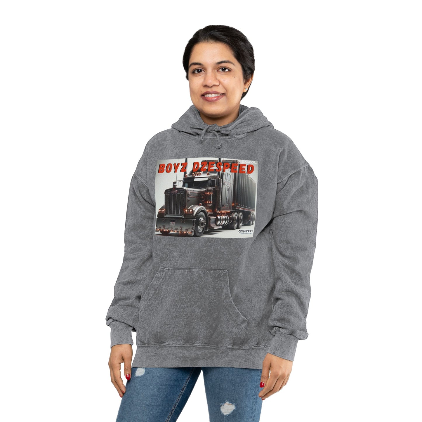 Mineral Wash Hoodie with Truck Design