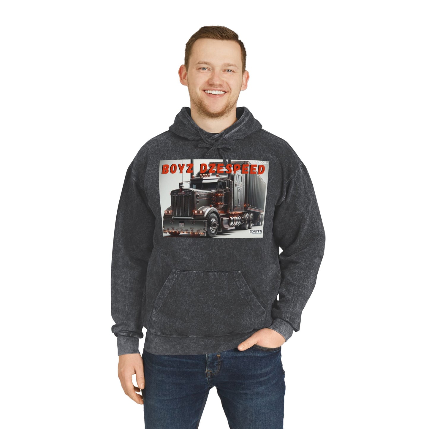 Mineral Wash Hoodie with Truck Design