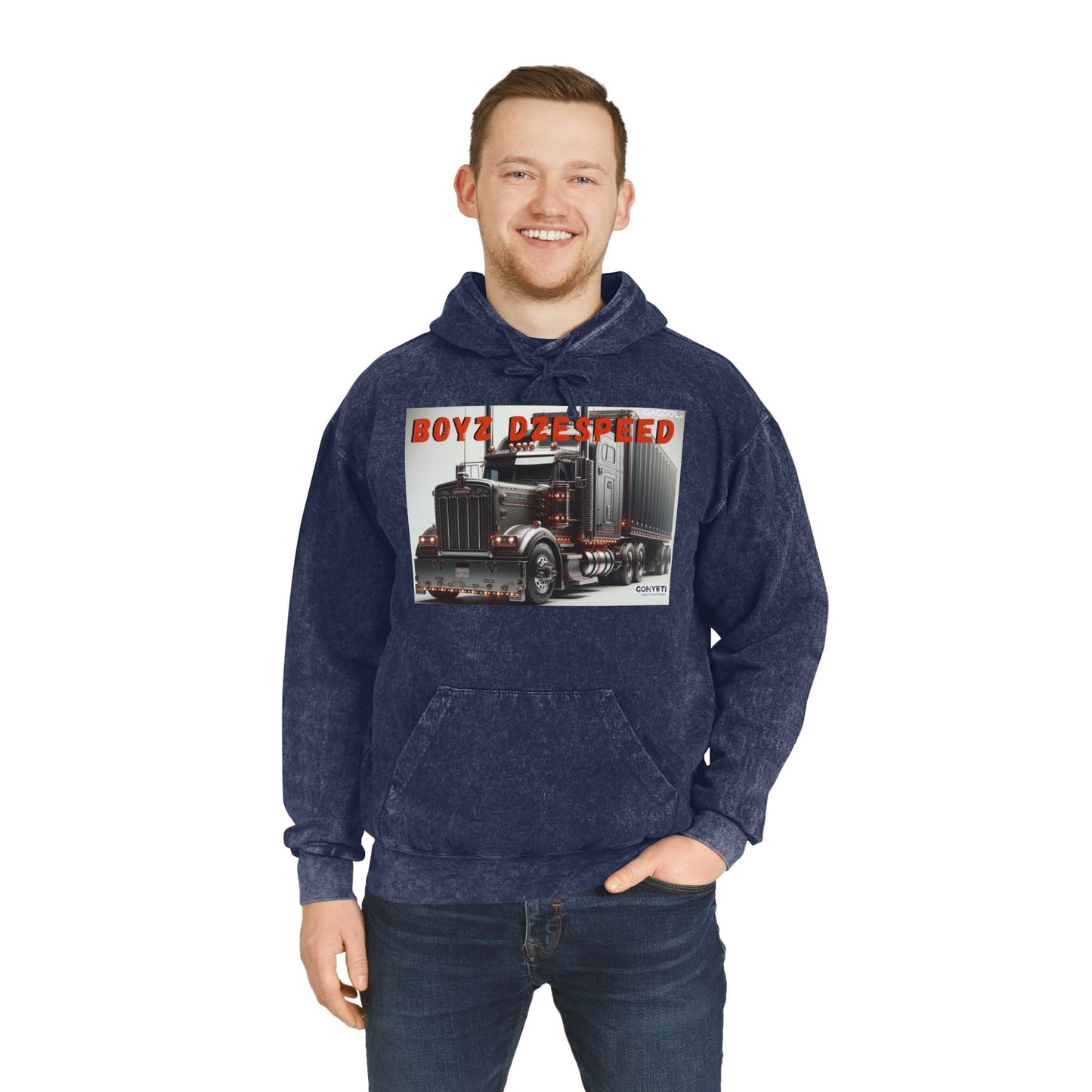 Mineral Wash Hoodie with Truck Design