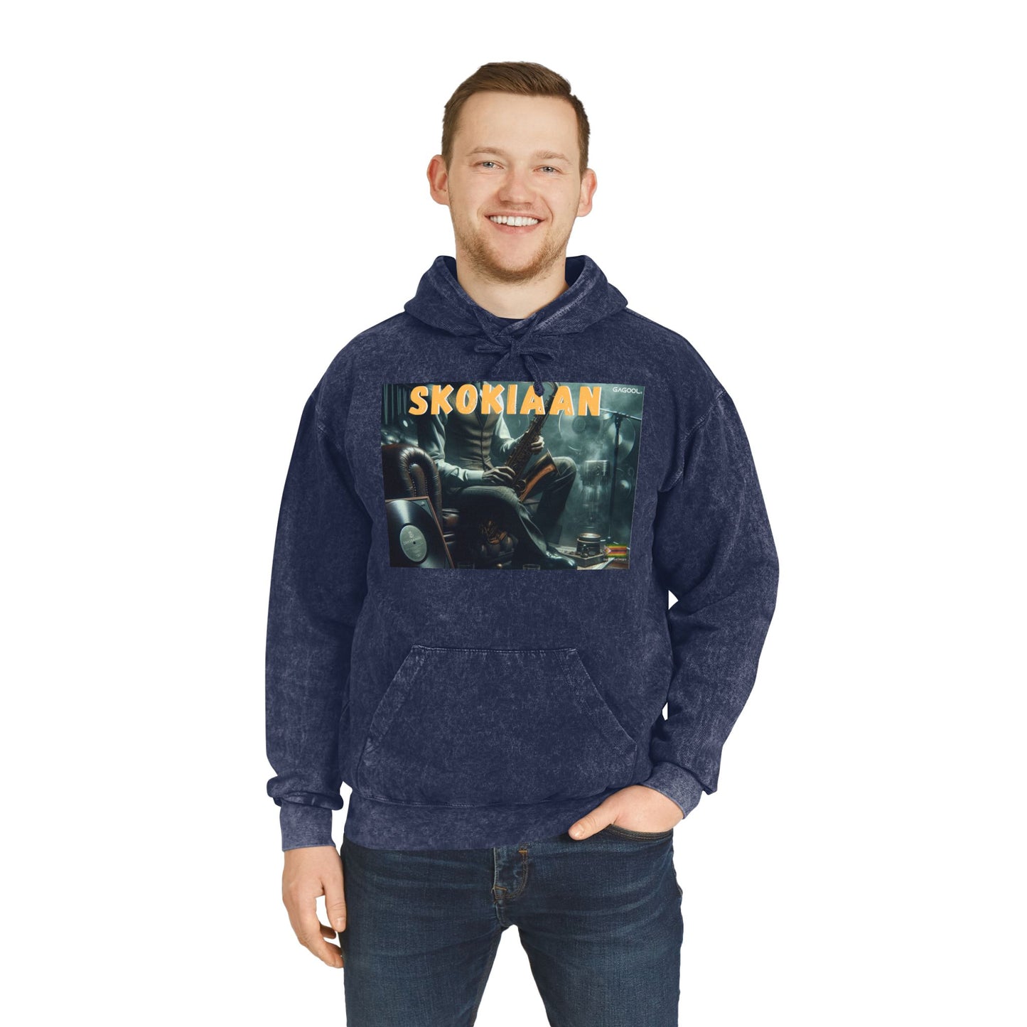 Unisex Mineral Wash Hoodie with 'SKOKIAAN' Print - Cozy Retro Vibe